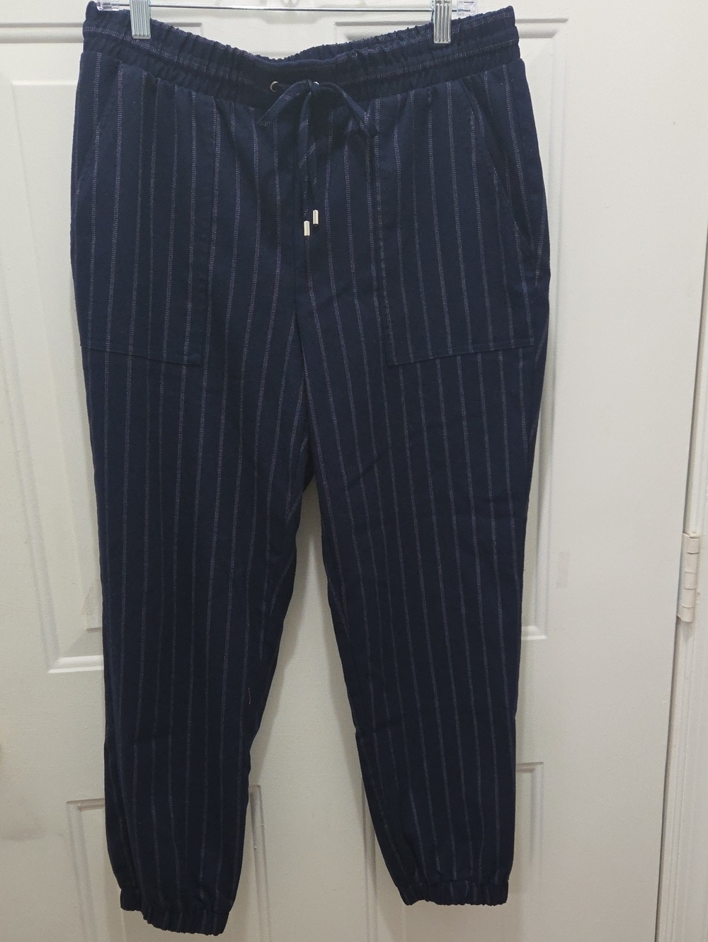 Nine West Navy Pinstripe Drawstring Joggers L